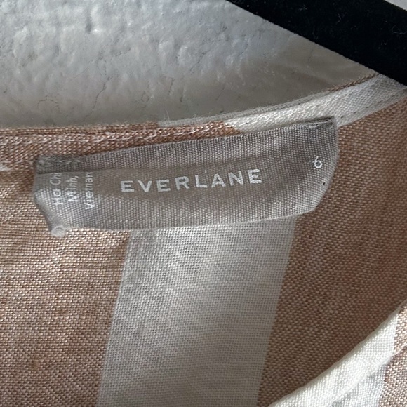 Everlane The Linen Top Long Sleeve Striped White Beige Sz 6 - Picture 4 of 8